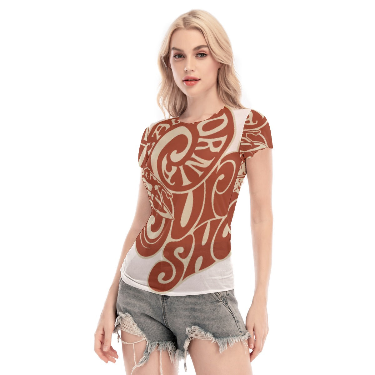 All-Over Print Women's Short Sleeve Mesh Blouse