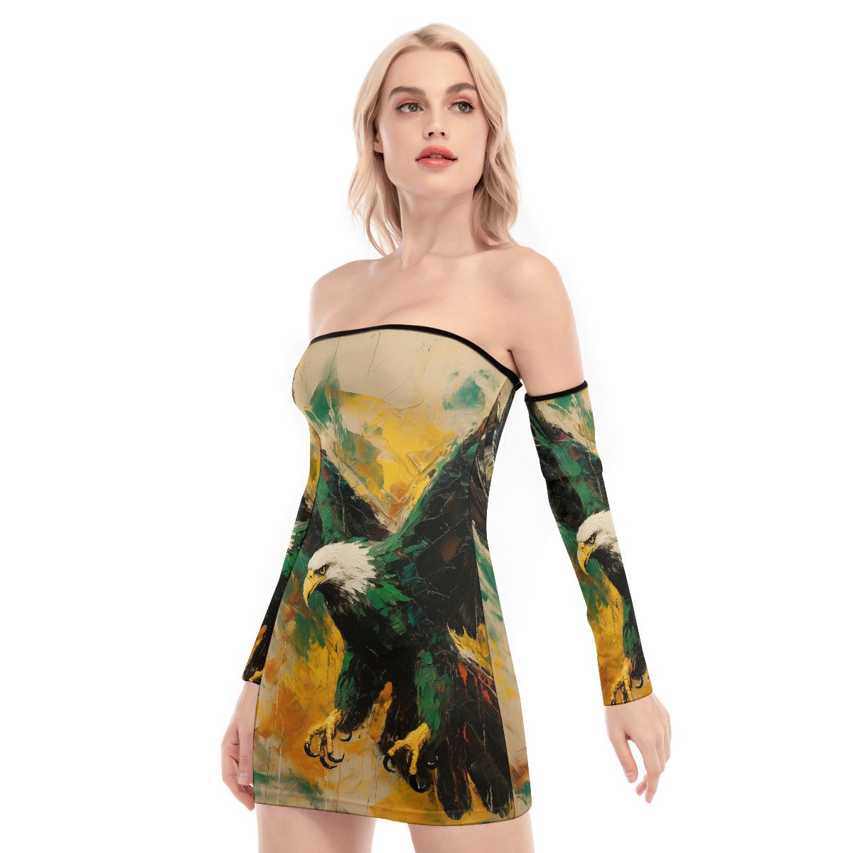 All-Over Print Women's Off-shoulder Back Lace-up Dress