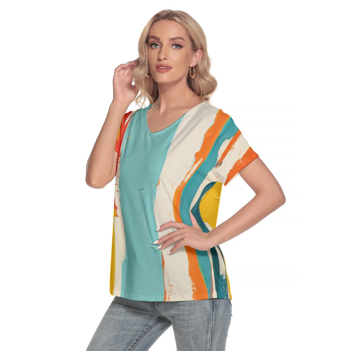 All-Over Print Women's Loose V-neck Short Sleeve T-shirt