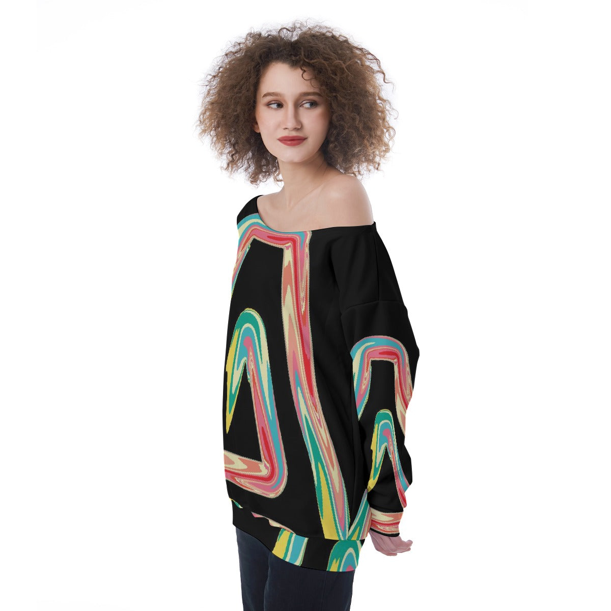 All-Over Print Oversized Women's Off-Shoulder Sweatshirt