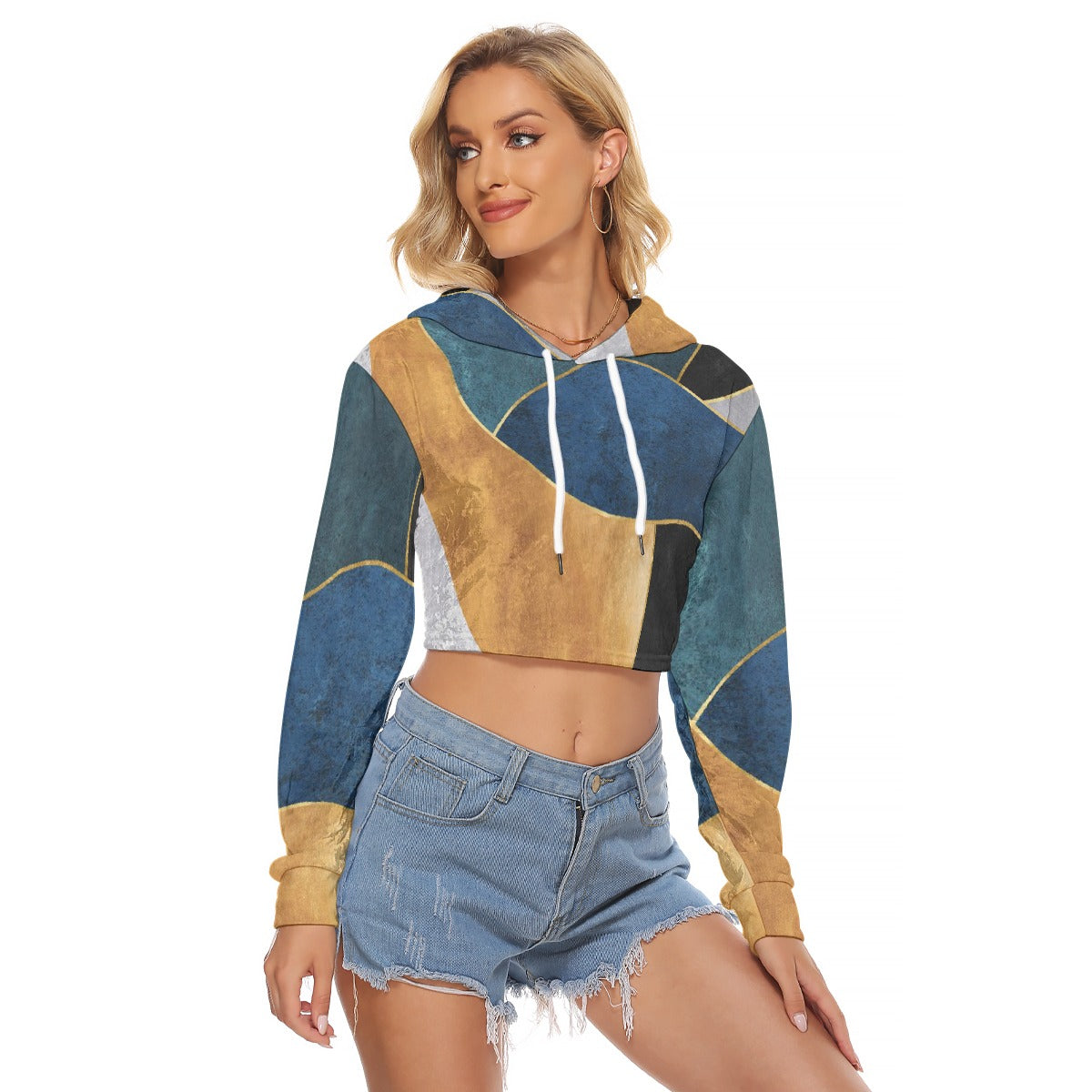All-Over Print Women's Crop Top Hoodie|Velvet