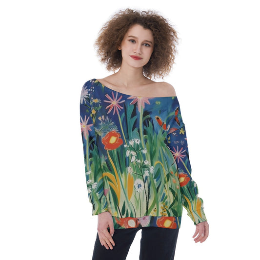 All-Over Print Oversized Women's Off-Shoulder Sweatshirt