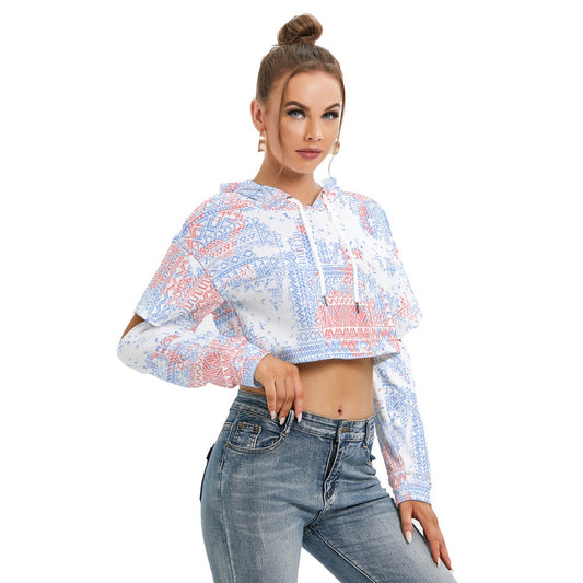 All-Over Print Women's Heavy Fleece Hoodie With Hollow Out Sleeve