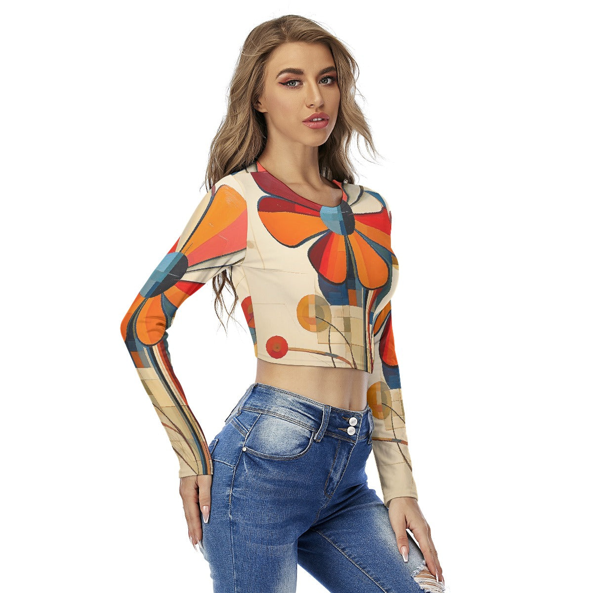 All-Over Print Women's Round Neck Crop Top T-Shirt