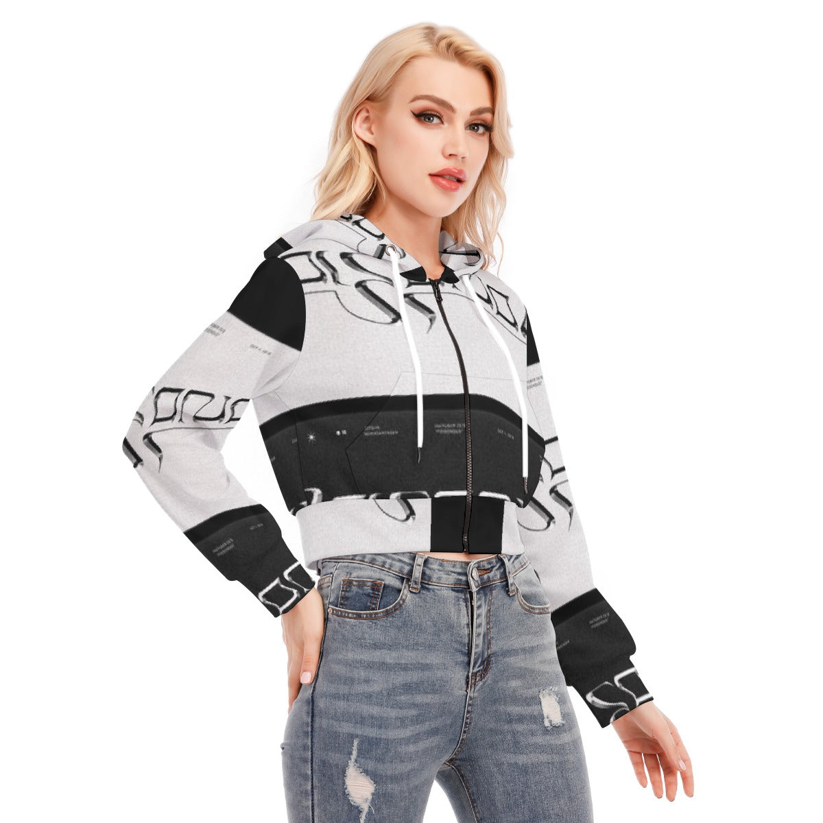 All-Over Print Women's Crop Top Hoodie With Zipper Closure