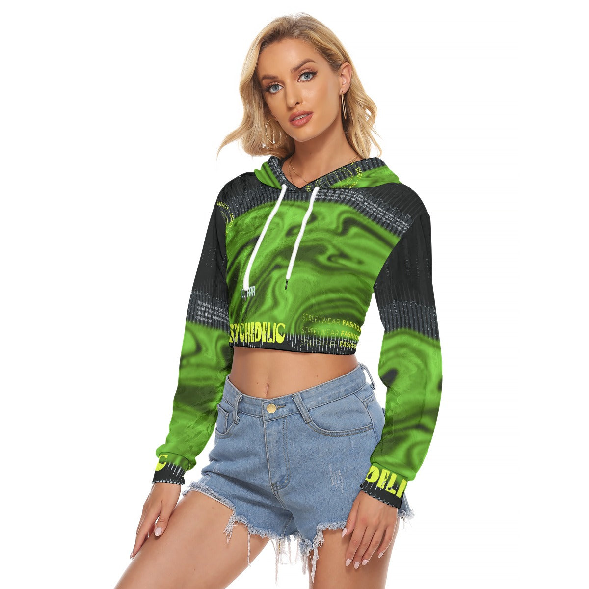 All-Over Print Women's Crop Top Hoodie|Velvet