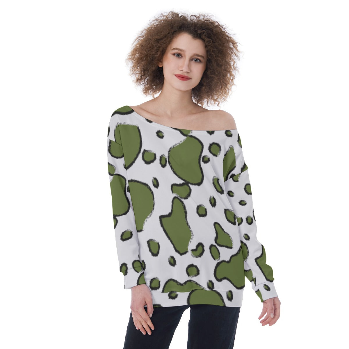 All-Over Print Oversized Women's Off-Shoulder Sweatshirt