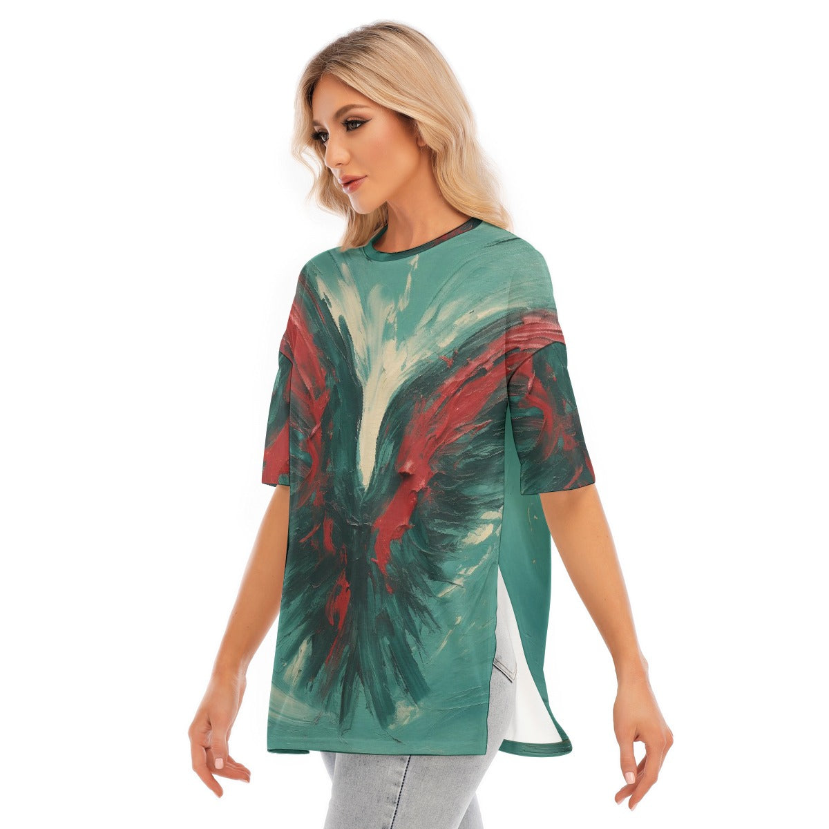 All-Over Print Women's Short Sleeves T-shirt With Hem Split