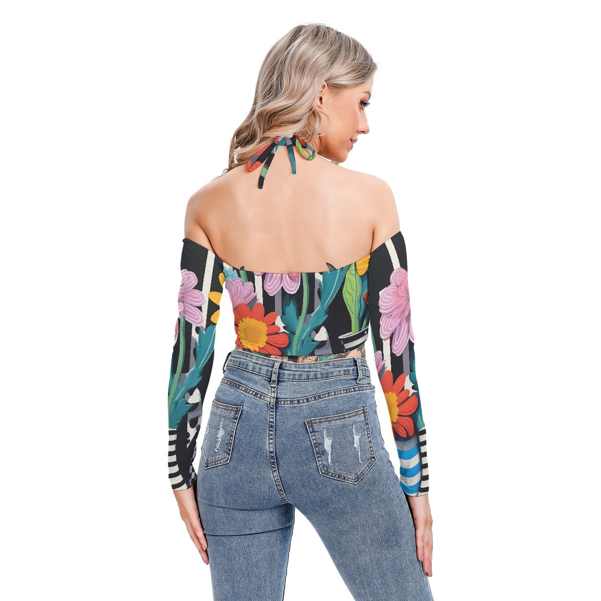 All-Over Print Women's Halter Lace-up Top