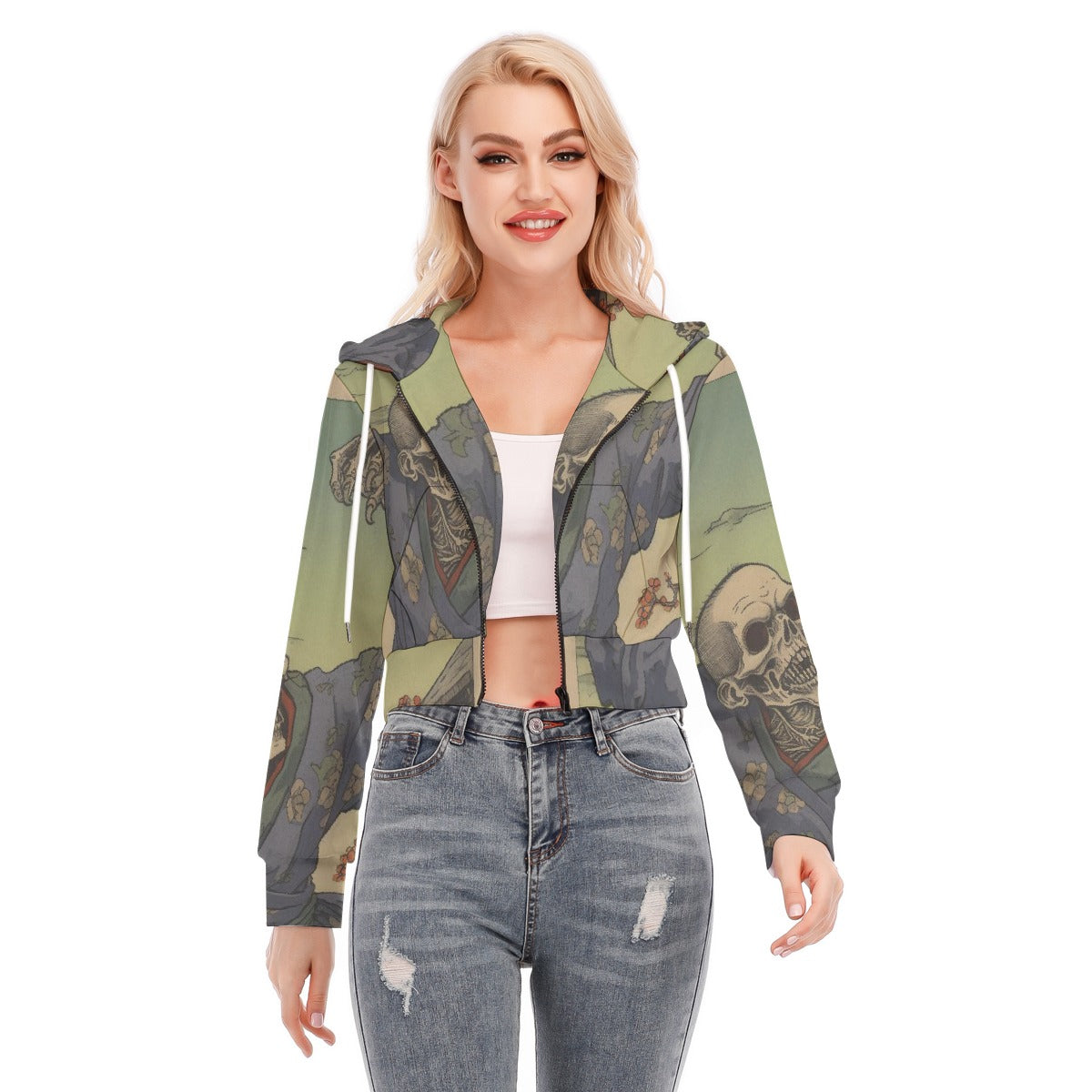 All-Over Print Women's Crop Top Hoodie With Zipper Closure