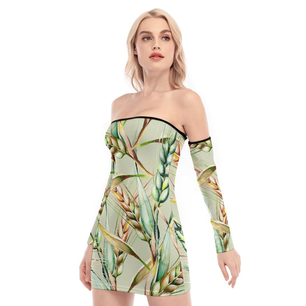 All-Over Print Women's Off-shoulder Back Lace-up Dress