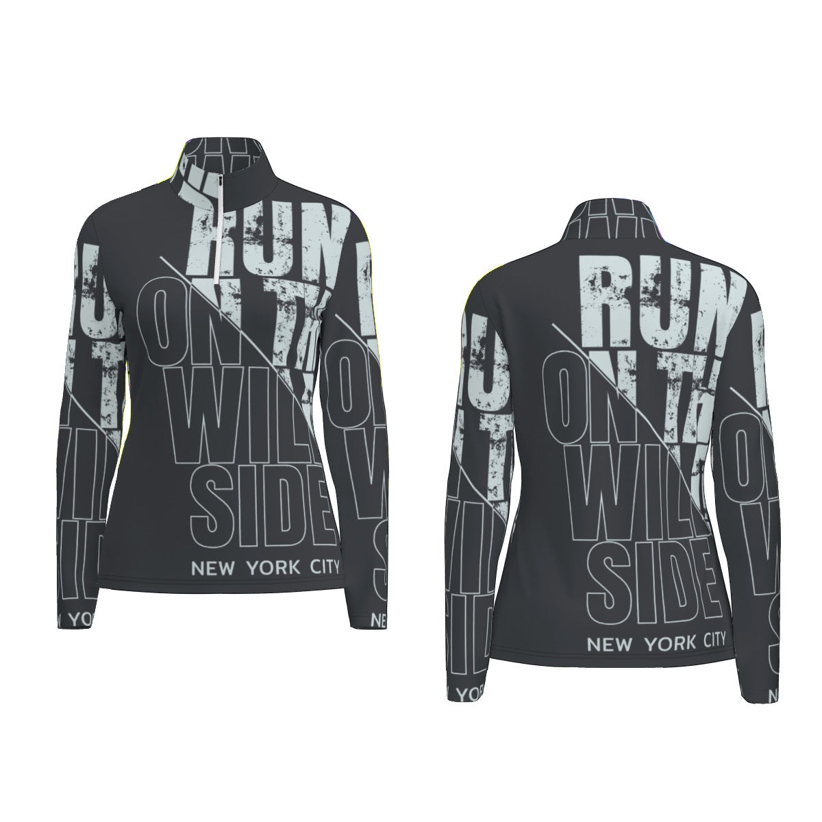 All-Over Print Women's Sports Collar Jersey With Long Sleeve