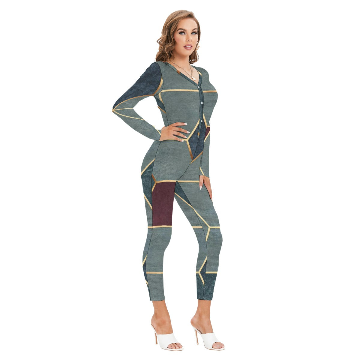 All-Over Print Women's Plunging Neck Jumpsuit