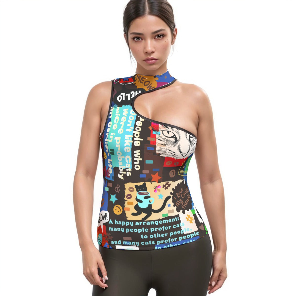 All-Over Print Women's Halter Sleeveless Asymmetrical Tank Top