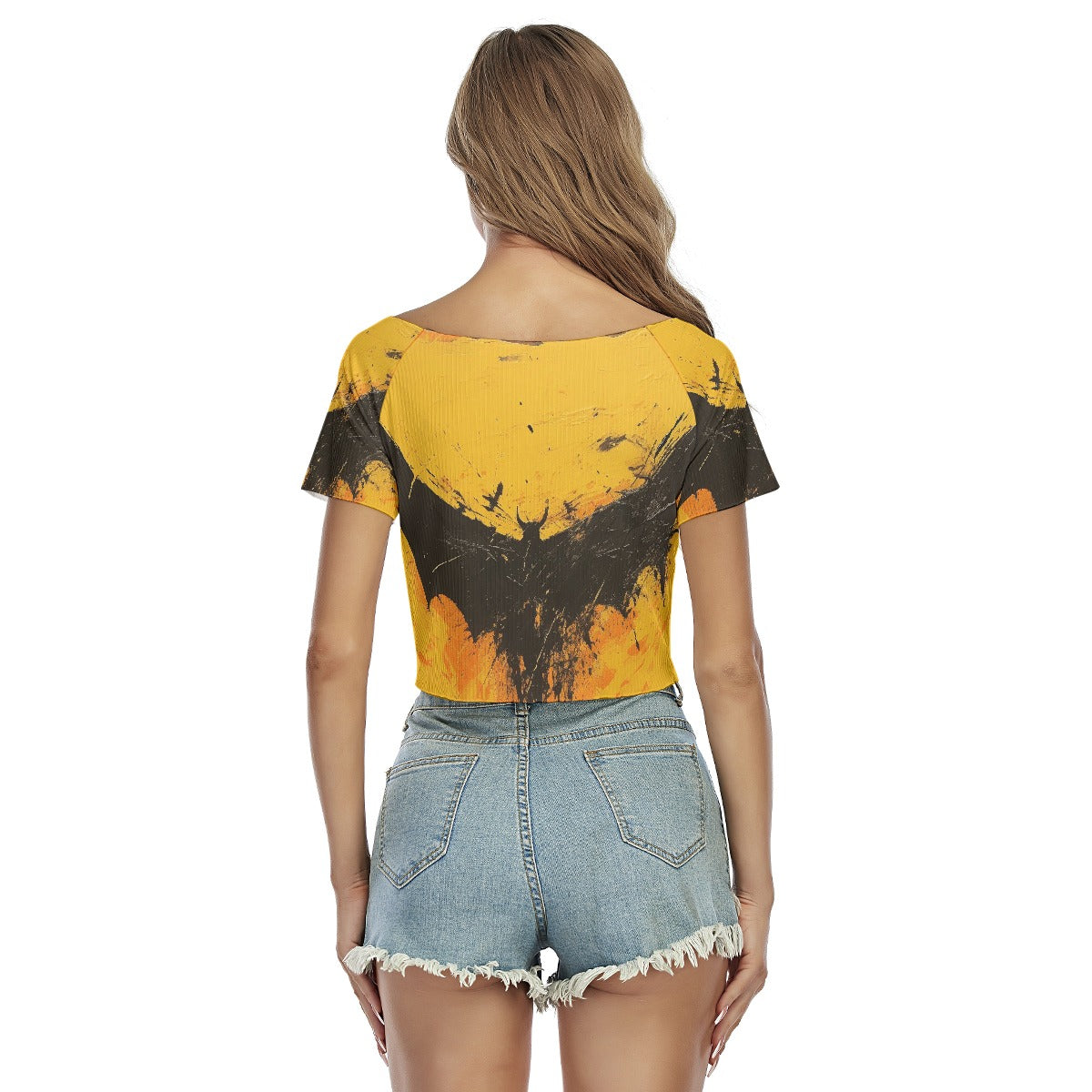 All-Over Print Women's Raglan Drawstring Front  Crop Tee