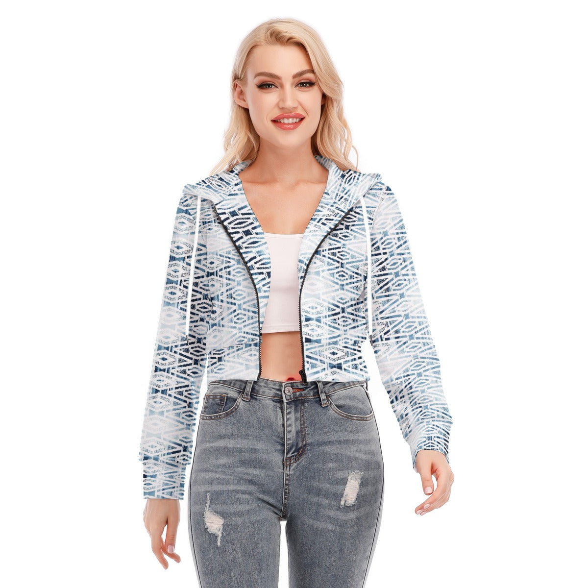 All-Over Print Women's Crop Top Hoodie With Zipper Closure