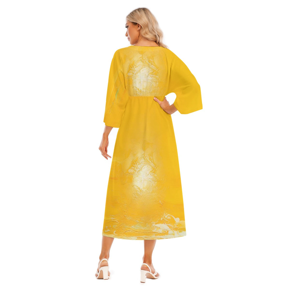 All-Over Print Women's Mid-Sleeve Long Dress