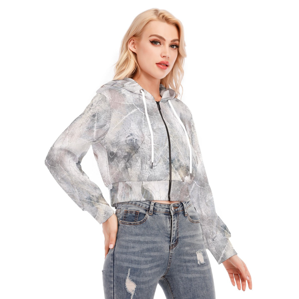 All-Over Print Women's Crop Top Hoodie With Zipper Closure