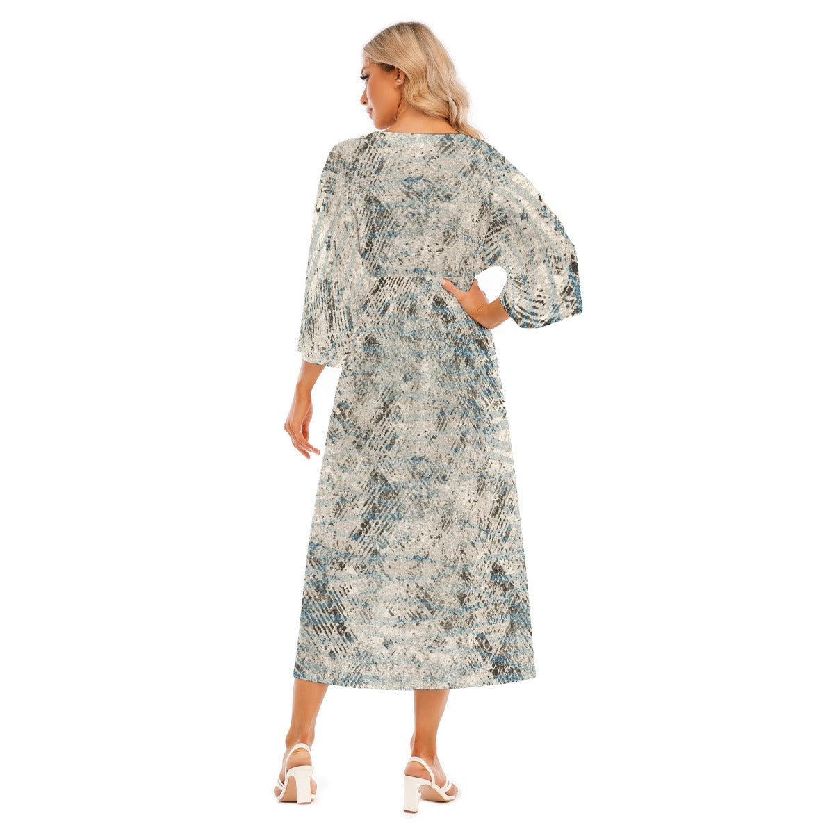 All-Over Print Women's Mid-Sleeve Long Dress