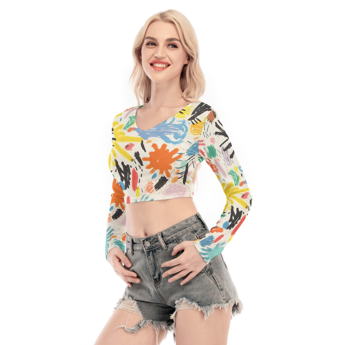 All-Over Print Women's Back Hollow T-shirt With Strap
