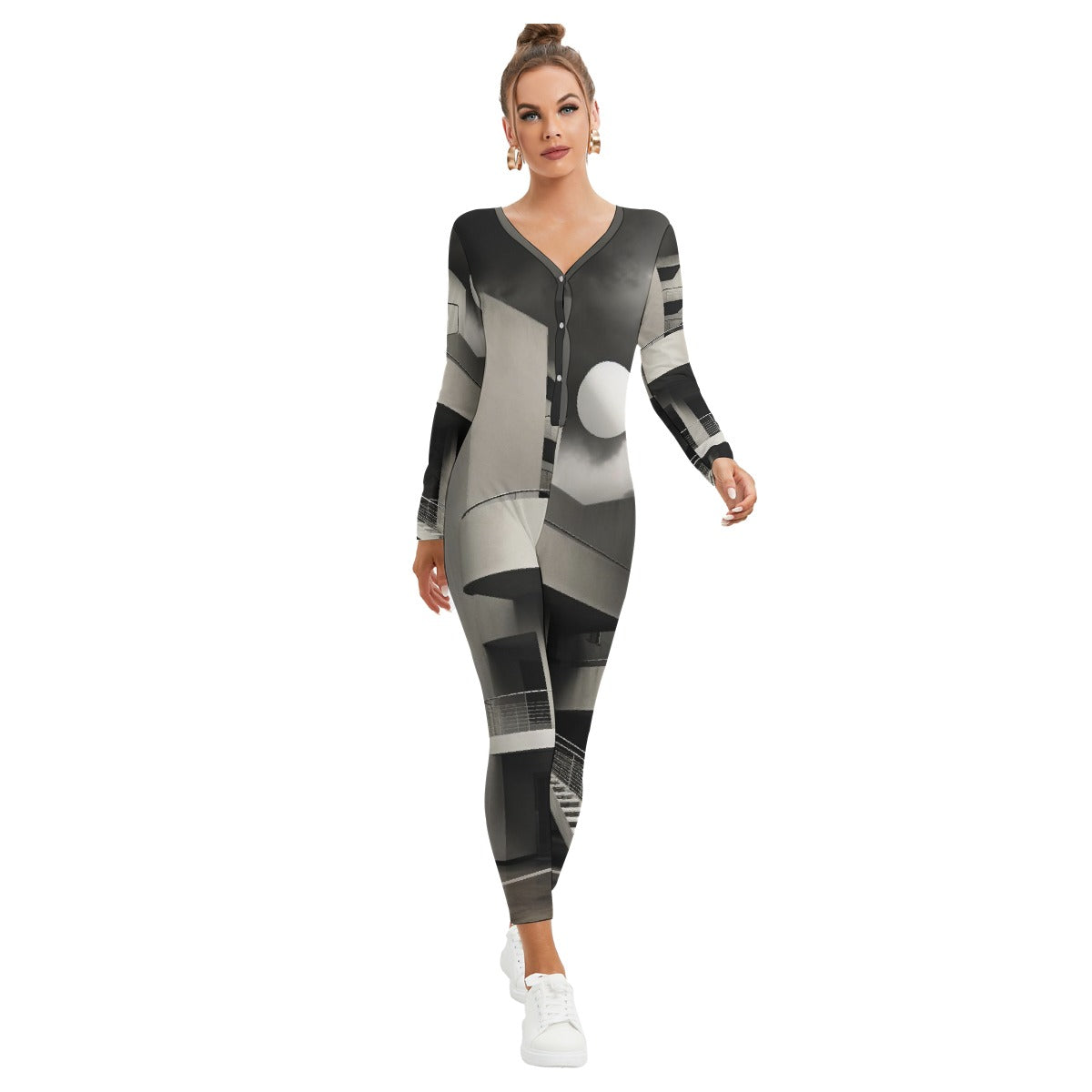 All-Over Print Women's Plunging Neck Jumpsuit