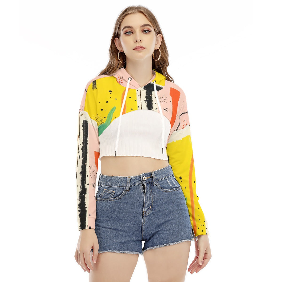 All-Over Print Women's Smock Short Hoodie With Long Sleeve