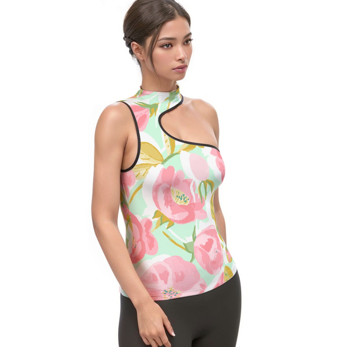 All-Over Print Women's Halter Sleeveless Asymmetrical Tank Top