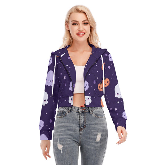 All-Over Print Women's Crop Top Hoodie With Zipper Closure
