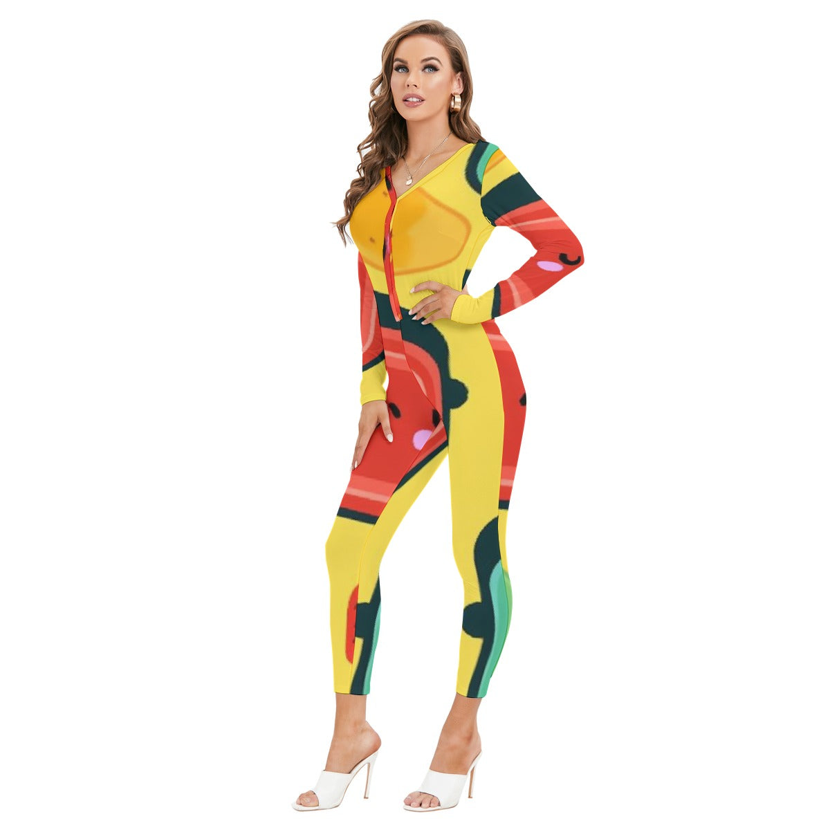 All-Over Print Women's Plunging Neck Jumpsuit