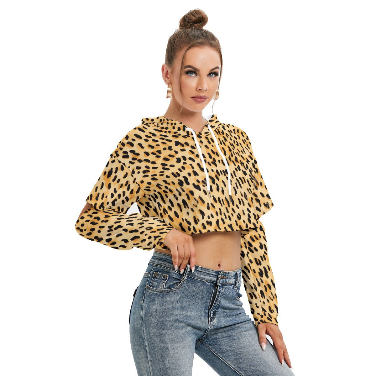 All-Over Print Women's Heavy Fleece Hoodie With Hollow Out Sleeve