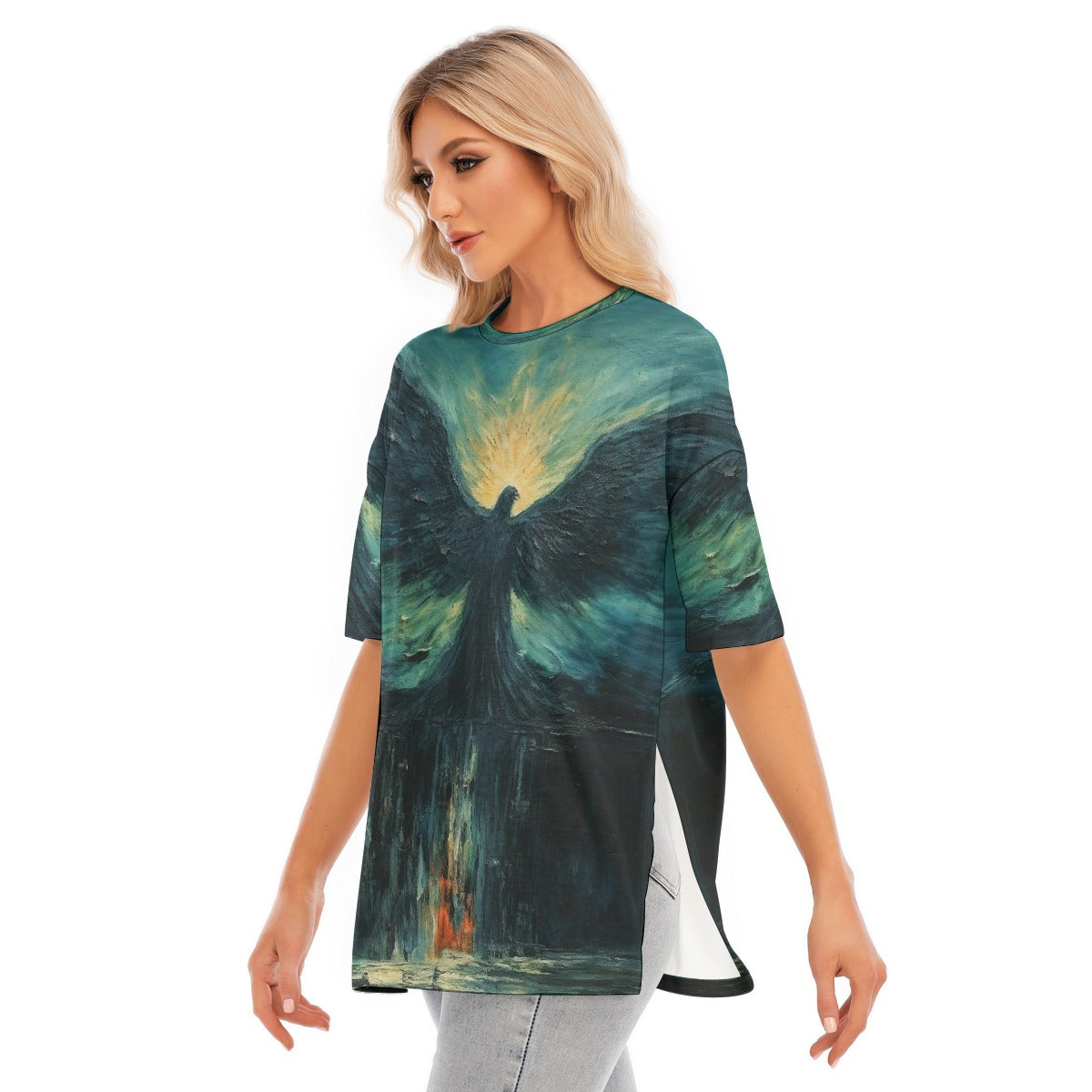 All-Over Print Women's Short Sleeves T-shirt With Hem Split
