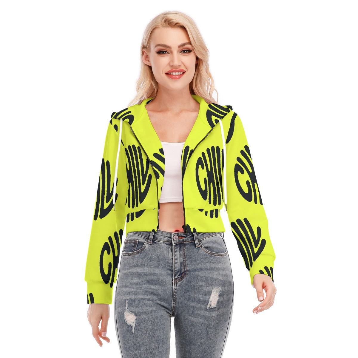 All-Over Print Women's Crop Top Hoodie With Zipper Closure