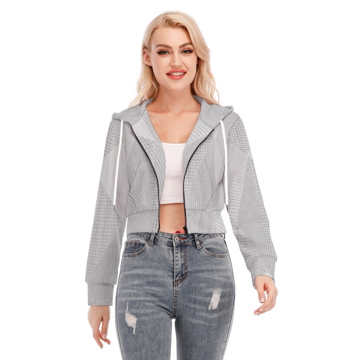 All-Over Print Women's Crop Top Hoodie With Zipper Closure