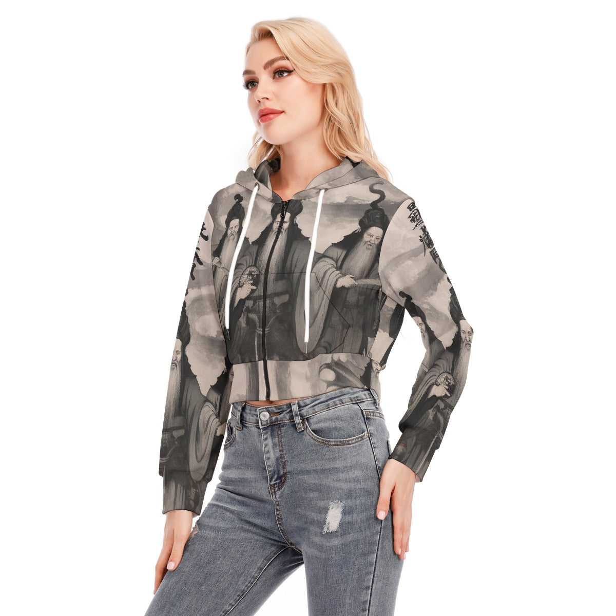 All-Over Print Women's Crop Top Hoodie With Zipper Closure