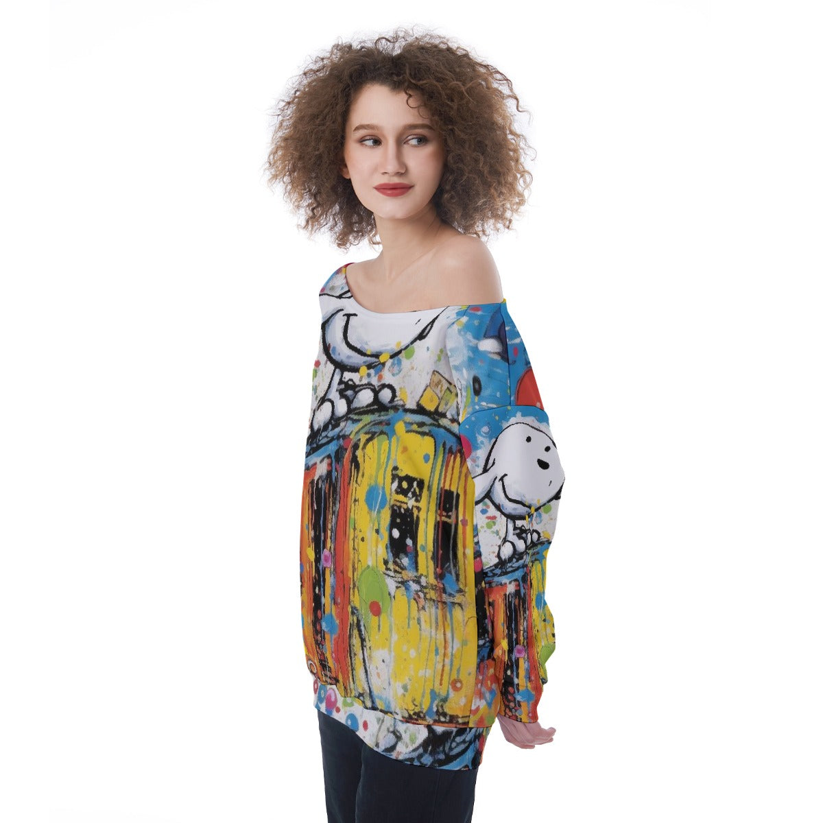 All-Over Print Oversized Women's Off-Shoulder Sweatshirt