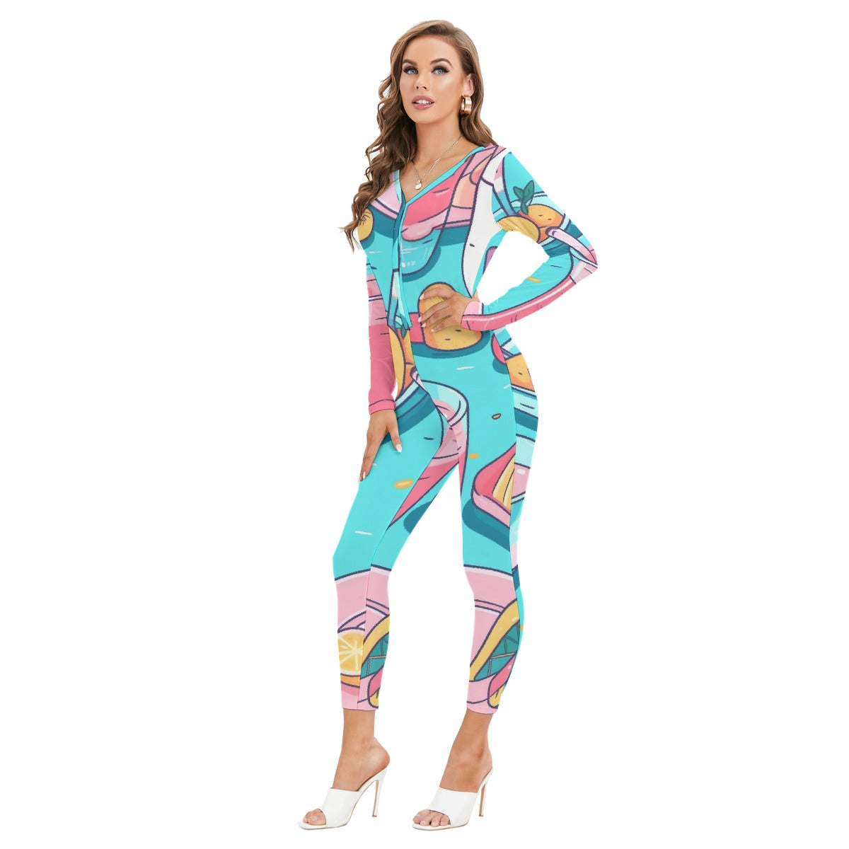 All-Over Print Women's Plunging Neck Jumpsuit