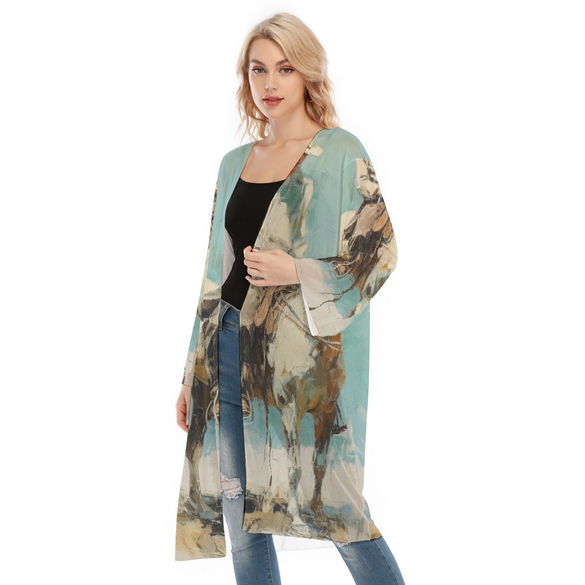 All- Over Print Women's Long Sleeve Mesh Cardigan