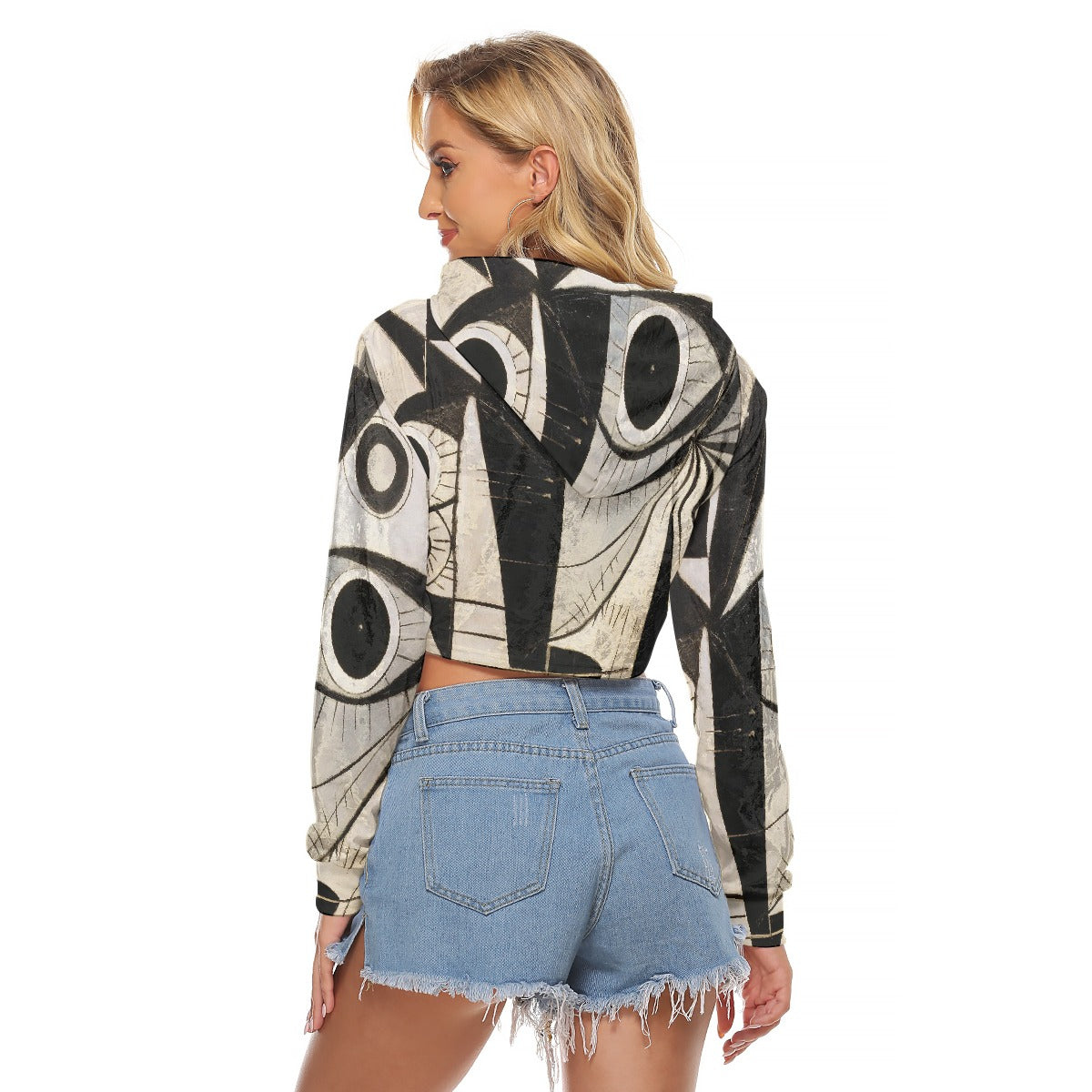 All-Over Print Women's Crop Top Hoodie|Velvet