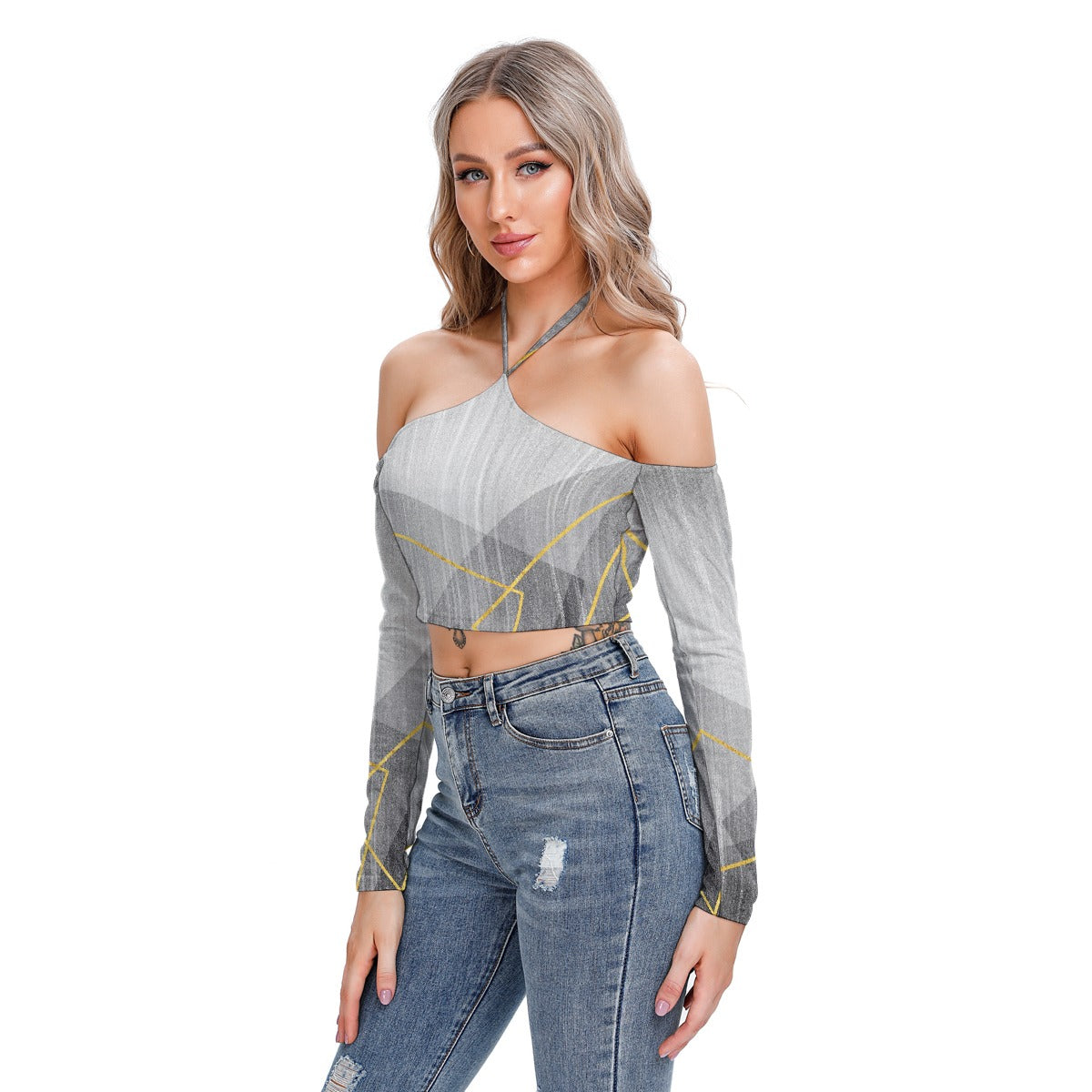 All-Over Print Women's Halter Lace-up Top