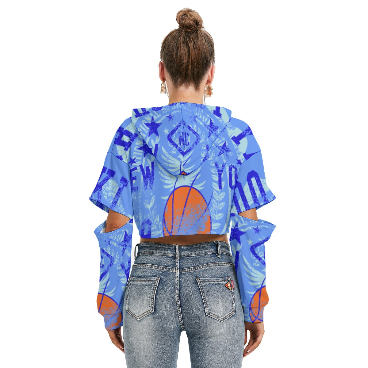 All-Over Print Women's Heavy Fleece Hoodie With Hollow Out Sleeve