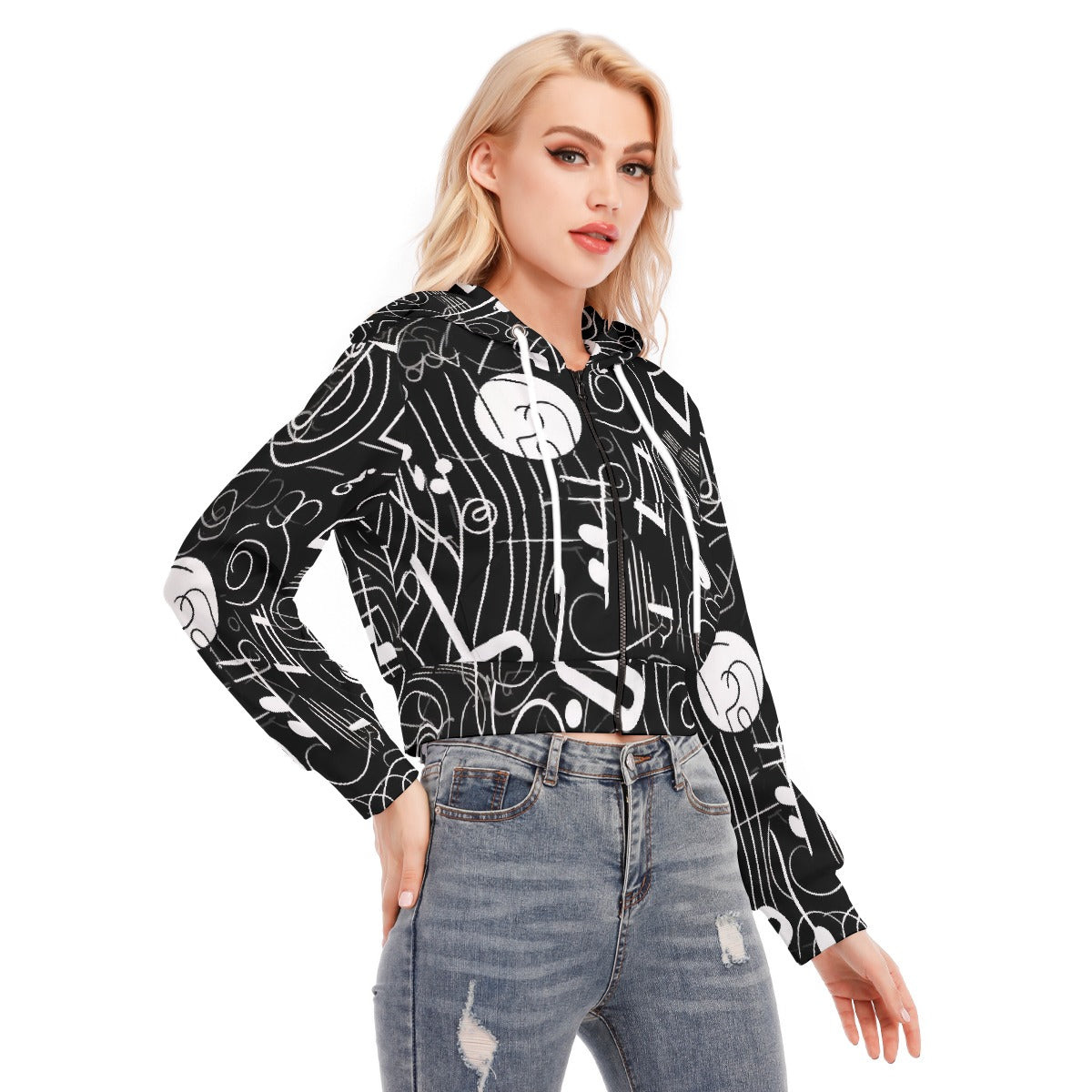 All-Over Print Women's Crop Top Hoodie With Zipper Closure