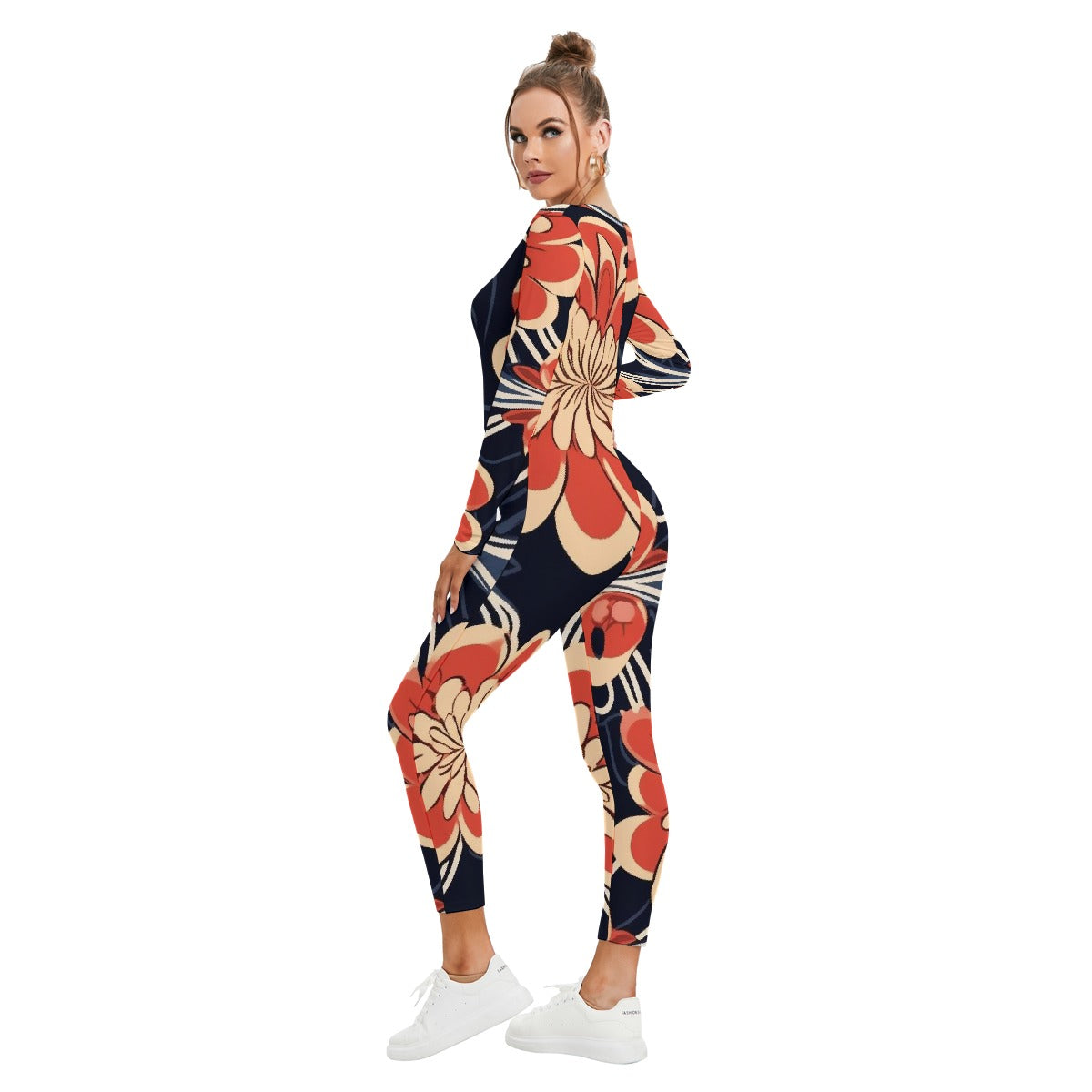 All-Over Print Women's Plunging Neck Jumpsuit