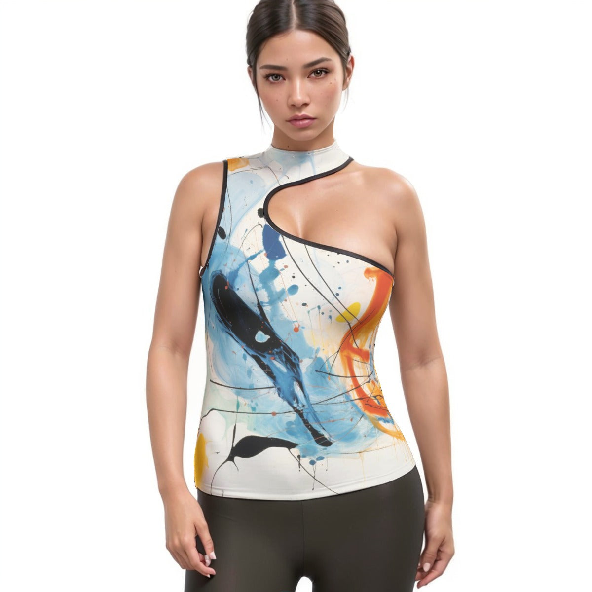 All-Over Print Women's Halter Sleeveless Asymmetrical Tank Top