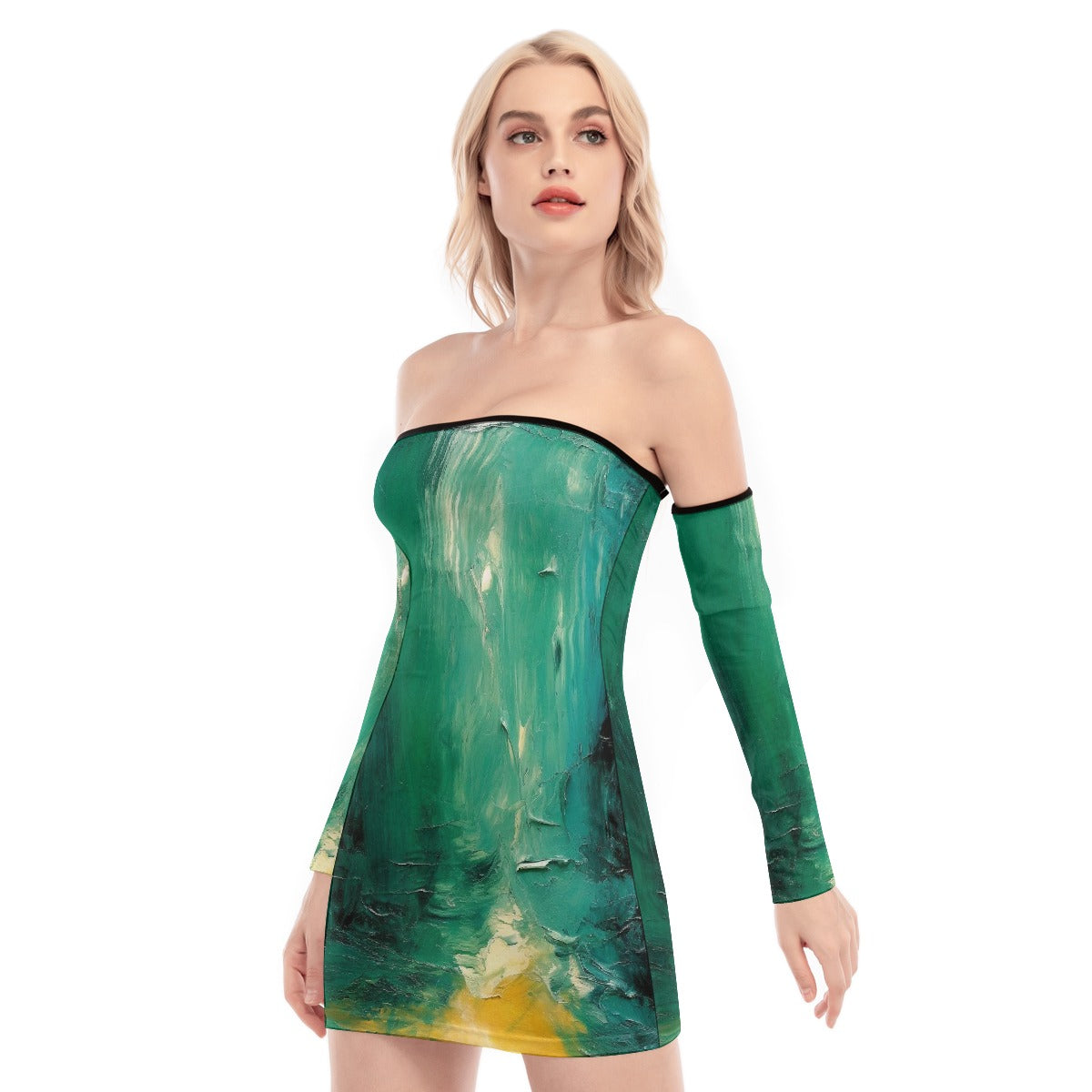 All-Over Print Women's Off-shoulder Back Lace-up Dress