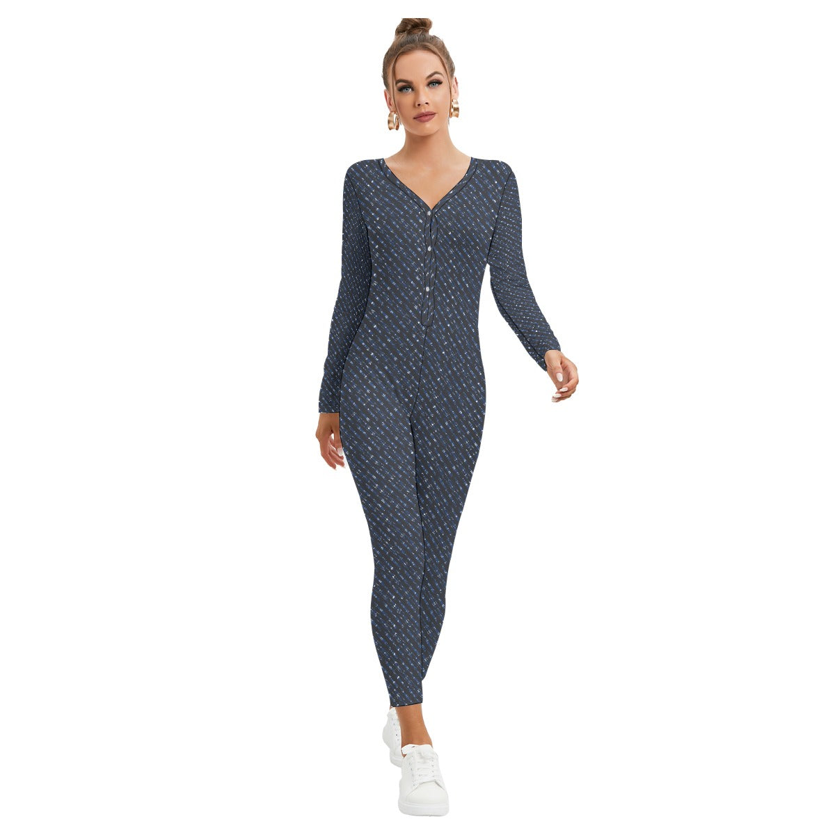 All-Over Print Women's Plunging Neck Jumpsuit