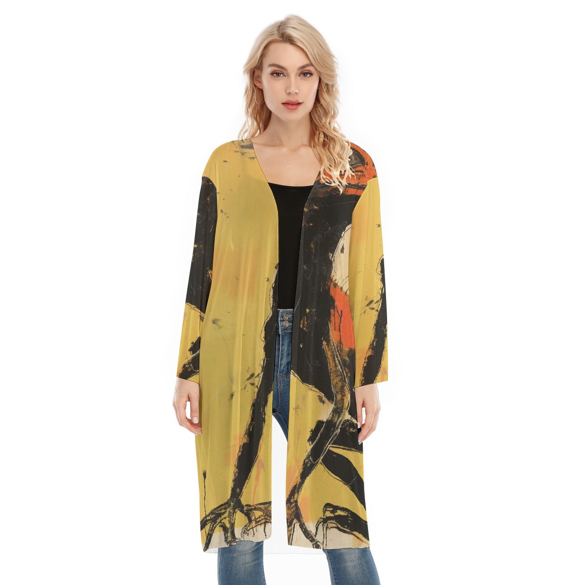 All- Over Print Women's Long Sleeve Mesh Cardigan