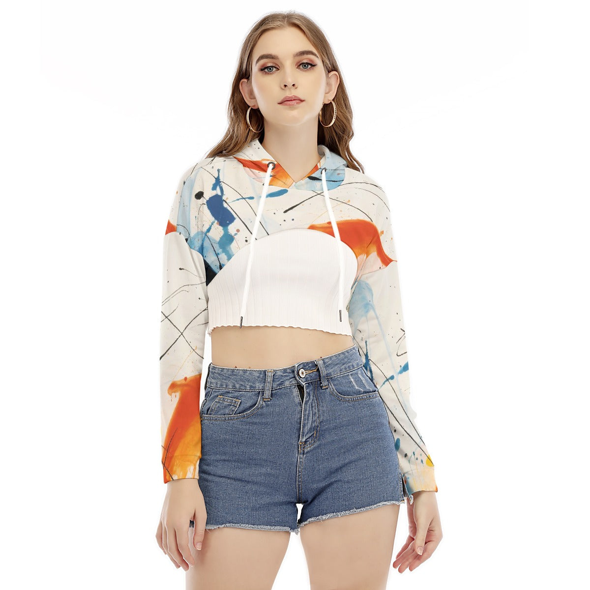 All-Over Print Women's Smock Short Hoodie With Long Sleeve