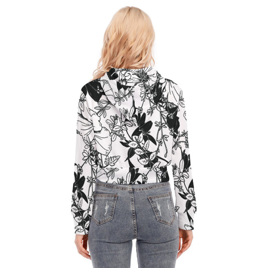 All-Over Print Women's Crop Top Hoodie With Zipper Closure