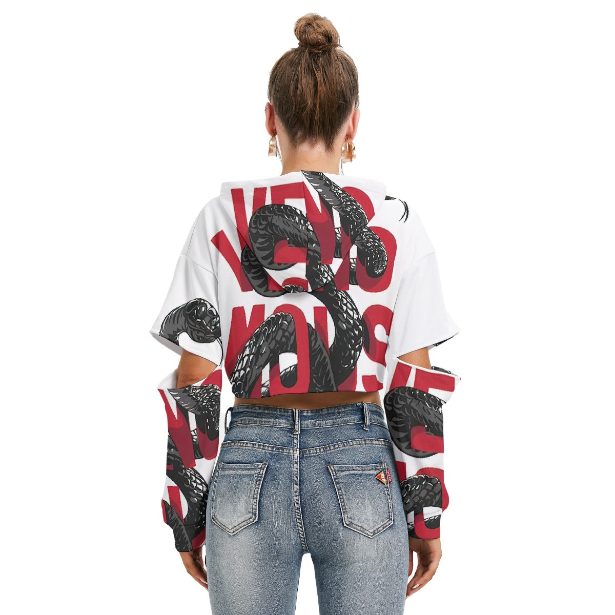 All-Over Print Women's Heavy Fleece Hoodie With Hollow Out Sleeve