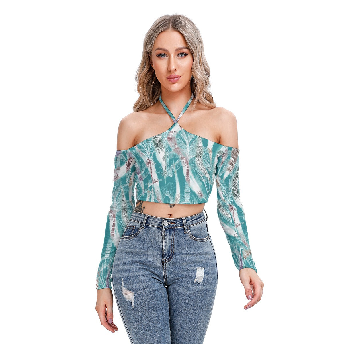 All-Over Print Women's Halter Lace-up Top